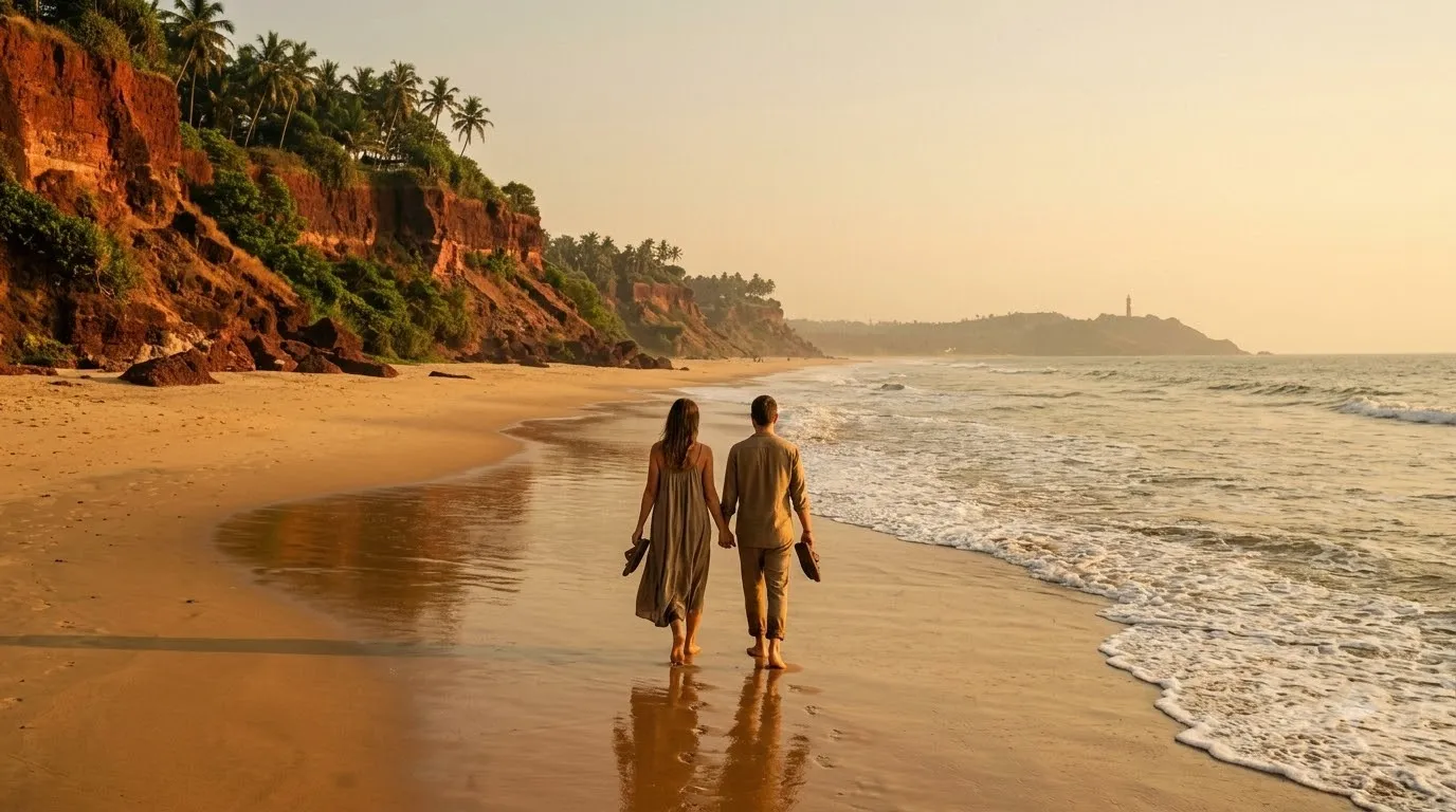 Cliff beach with lighthouse, Varkala, Kerala